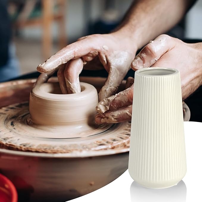 Beige Ceramic Vase, GUKJOB Cute Flower Vase for Pampas Grass, Home, Living Room, Dining Table, Farmhouse, Office Decor, Bedroom, Table, and Kitchen Shelf (XL Beige)