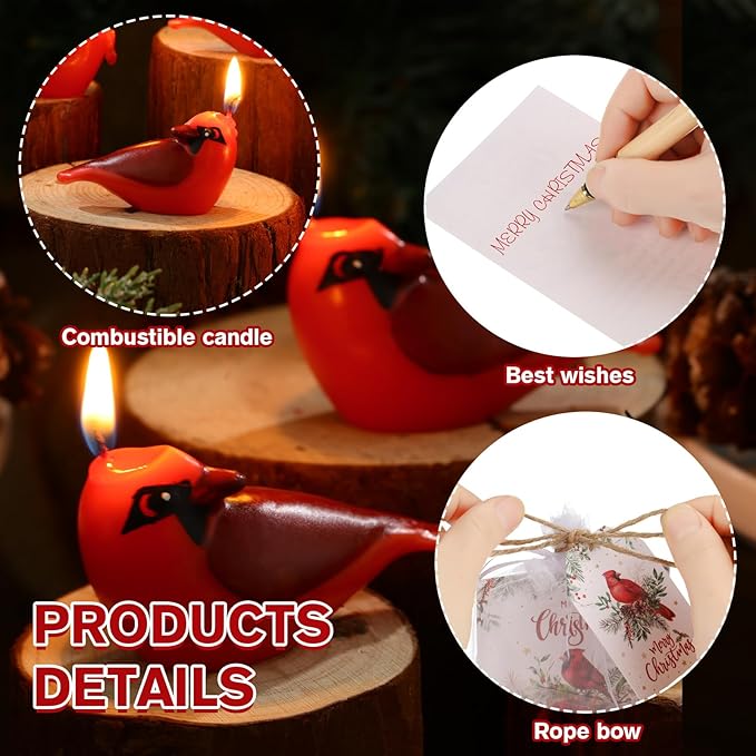 24 Sets Christmas Party Favors Soy Wax Candles with Organza Bag and Cards Bulk Portable Candle Party Favors Christmas Gifts for Guest Celebration Xmas Supplies Decor (Cardinal Bird)