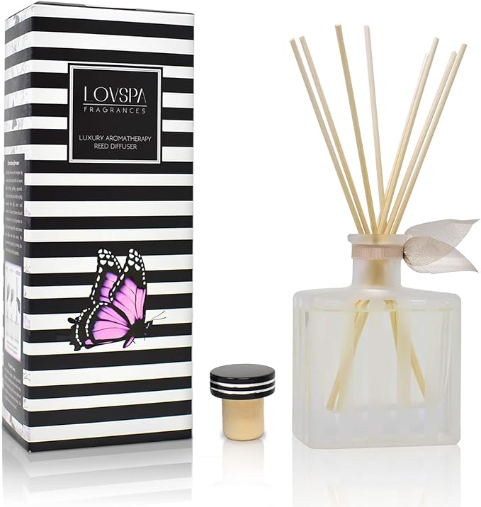 LOVSPA Vanilla & Patchouli Reed Diffuser Set - Essential Oil Scent Diffuser for Home - Non-Toxic Oil Reed Diffuser - Made in The USA