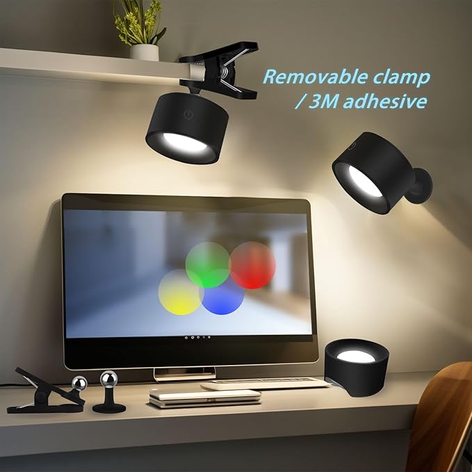 Adetu 2 Pcs LED Wall Mounted Lights, RGB Wall Sconces Lamp with Rechargeable Battery Operated USB Port, 3 Color Temperatures & Dimmable Magnetic 360° Rotation Cordless Light for Bedroom Bedside