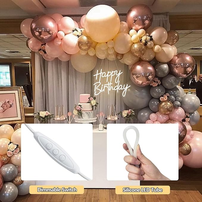 Happy Birthday Neon Sign for Wall Decor, Warm White LED Neon Light Signs, Dimmable Art Decoration Happy Birthday Neon Light Sign for All Birthday Party Decoration 15.7×13 Inch