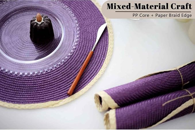 Noctiflorous Round Braided Placemats Set of 4 Table Mats 15 Inches Washable Heat Resistant for Dining Table Non-Slip Indoor Outdoor Place Mats for Easter(01 Lavender Purple 4)