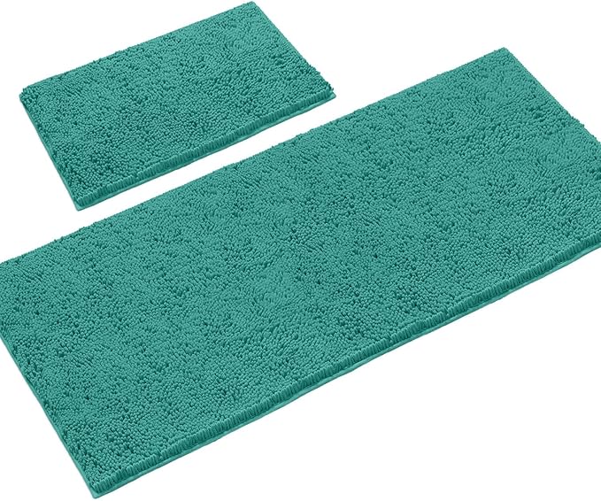 LuxUrux 2-Piece Bathroom Rug Set - Ultra-Plush Chenille Mats, Includes Runner Rug, Soft, Absorbent, Non-Slip & Stylish (27x47 & 16x24 inches, Turquoise)