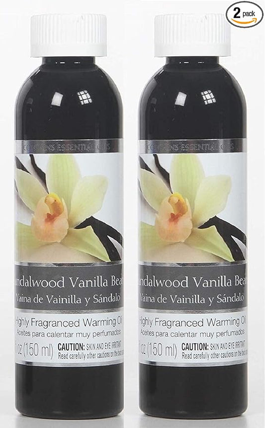 Hosley's Set of 2, 5 oz Sandalwood Vanilla Bean Fragrance Warming Oils. Ideal Gift for Weddings, spa, Reiki, Meditation, Bathroom Settings. P1