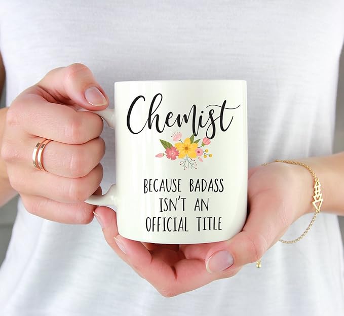 Andaz Press 11oz. Coffee Mug Gag Gift, Chemist Because Badass Isn't an Official Title, Floral Graphic, 1-Pack