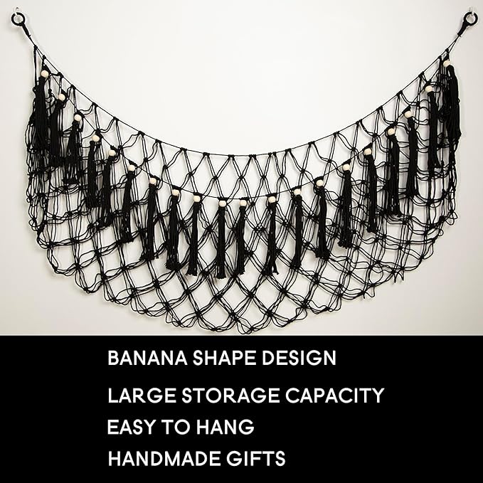 Stuffed Animal Hammock Corner Hanging Net Plush Toy Organizer Macrame Stuffed Animal Storage Display for Teddy Net Corner Toy Net for Bedroom-Black