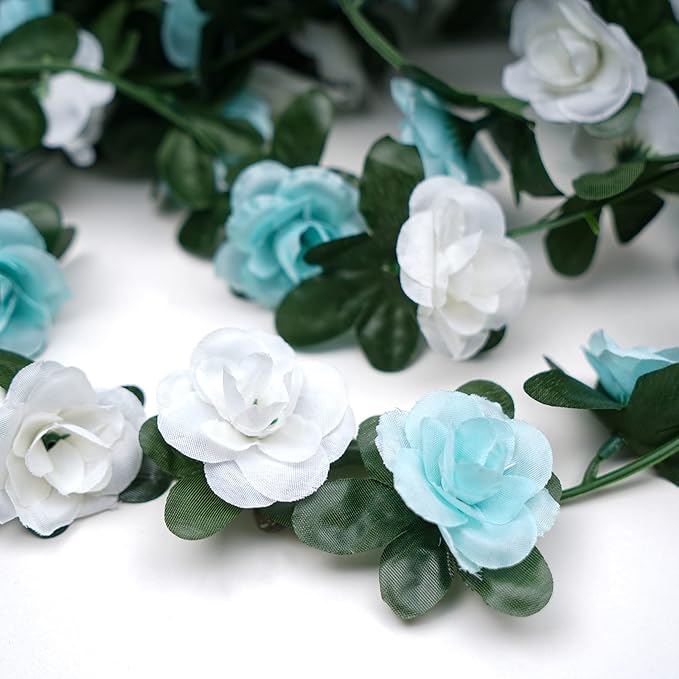 BLEUM CADE 2Pcs 16.4Ft Flower Garland Artificial Rose Vines for Bedroom, Cute Fake Hanging Flower Vines Floral Garland Decorations for Wedding Party Wall Room Decor Aesthetic