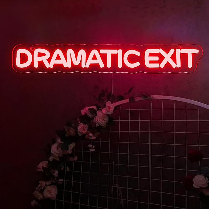 Dramatic Exit Neon Sign,USB Powered LED Neon Light Office Theater Decor, for Game Room Movie Theate Dramatic Room Decoration in a Creative Studio(15.7 * 2.3 in)