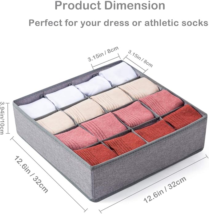 Qozary 2 Pack Socks Underwear Drawer Organizer Divider, 24 Cell or 16 Cell Collapsible Cabinet Closet Organizer Storage Boxes for Clothes, Socks, Lingerie, Underwear, Ties