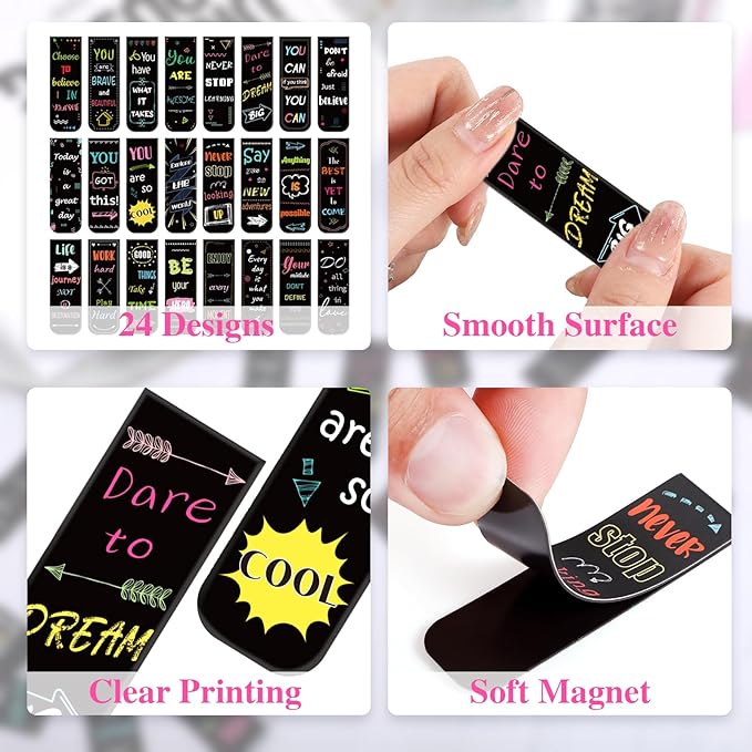 48 Pcs Magnetic Bookmarks, 24 Styles Inspirational Magnet Book Markers Motivational Encouraging Magnetic Page Clip for Women Student School Reading Gifts