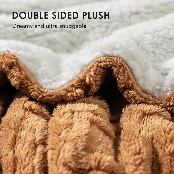 EVERGRACE Jacquard Boho Sherpa Fleece Throw Blanket for Couch, Super Soft Cozy Fuzzy Plush Blankets for All Seasons, Reversible Thick Warm Blanket for Bed, Sofa, Living Room, Burnt Orange, 50" x 60"