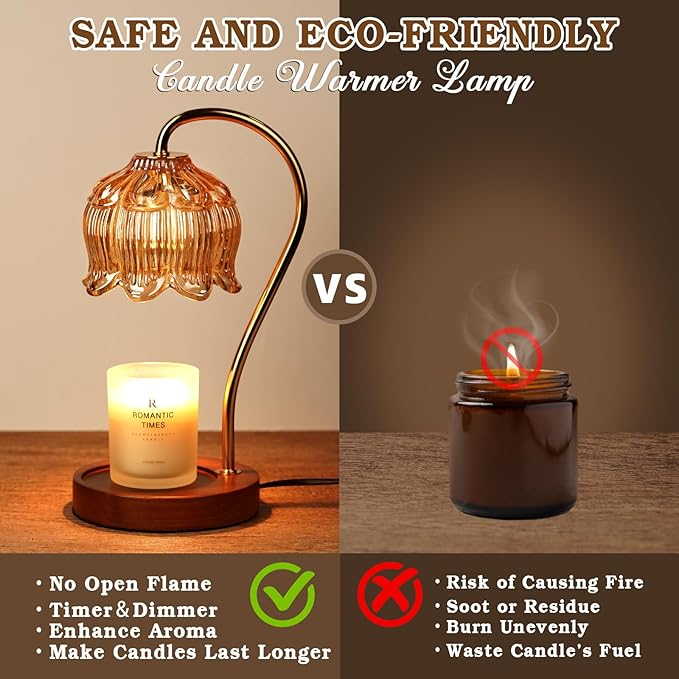 Dimmable Flower Candle Warmer Lamp with Timer, Candle Lamp Warmer, Unique Gifts for Women Mom, Anniversary Birthday Gifts for Her House Warming, Lotus Candle Warmer Light for Jar Candles, Home Decor