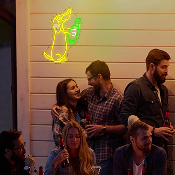 NOSUN Dog Beer Neon Sign for Wall Decor - Animal Bar Light, Yellow Neon Light, Perfect for Cave, Home Bar, or Birthday Party
