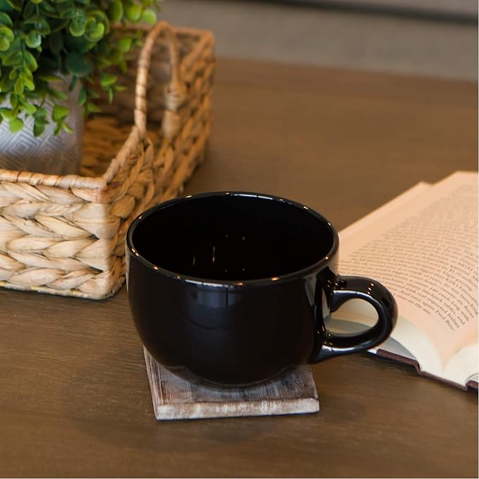 Serami Oversized Ceramic Coffee Mug with Handle - Large 22 oz Cup, Perfect for Latte, Cappuccino, Soup, Cereal - Ideal for Everyday Use - Ceramic Bowl Set, Large Coffee Mug Set (Black 4 Pack)