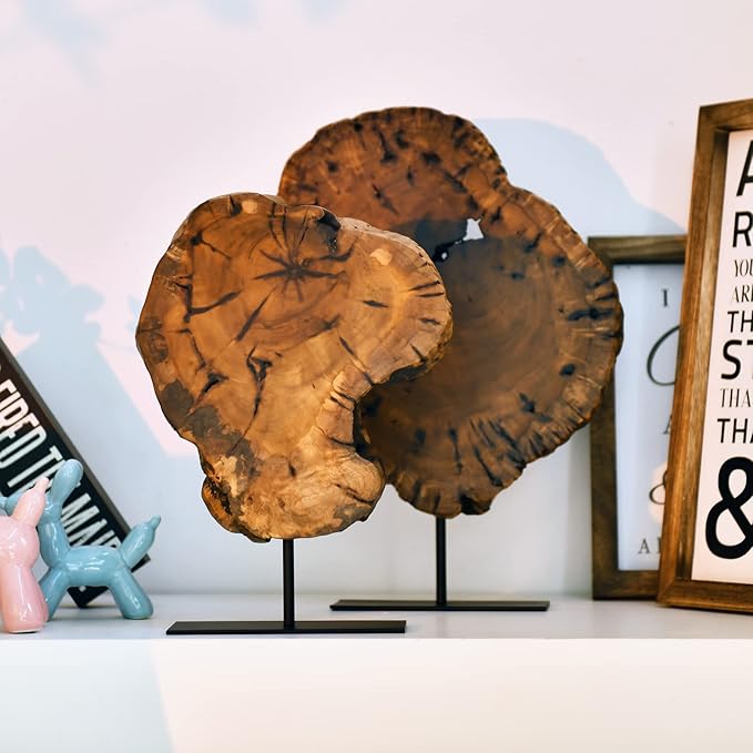 WELLAND Irregular Date Tree Sculpture, Wood Tabletop Sculpture Collectible Decoration for Home Office Decor, Approximate Size Over 7.87 x 7.87 x 1.57 Inches