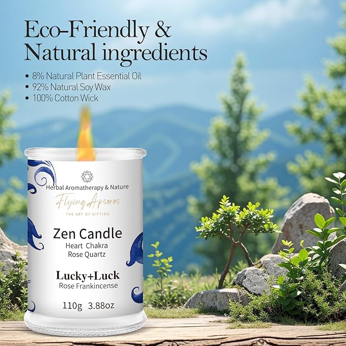 APSARAS Luck+Lucky Scented Candles,Rose Frankincense Aromatherapy Spring Candle Sets for Women Zen Gift for Bathroom,Jar Non Toxic Soy Candles for Home Scented, 36 Hours Burn Time