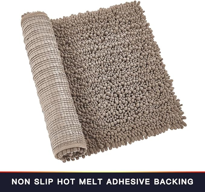 Walensee Bathroom Rug Non Slip Bath Mat (36x24 Inch Taupe) Water Absorbent Super Soft Shaggy Chenille Machine Washable Dry Extra Thick Perfect Absorbant Best Large Plush Carpet for Shower Floor