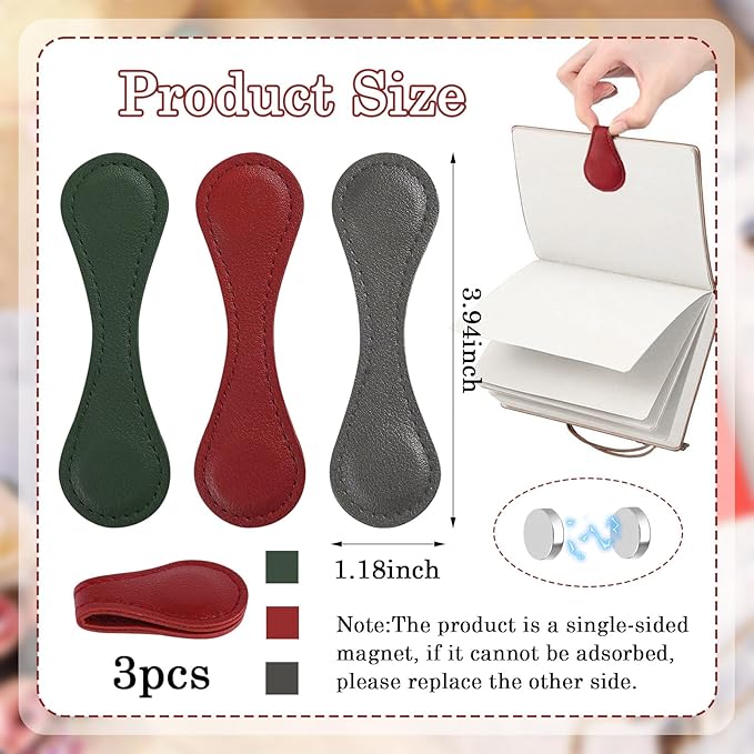 Magnet Leather Bookmarks 3 Pcs Magnetic Bookmarks for Reading Book Magnetic Page Markers Leather Page Clip Buckle Book Mark Clip for Book Lover Readers Men Women Student Book Accessories