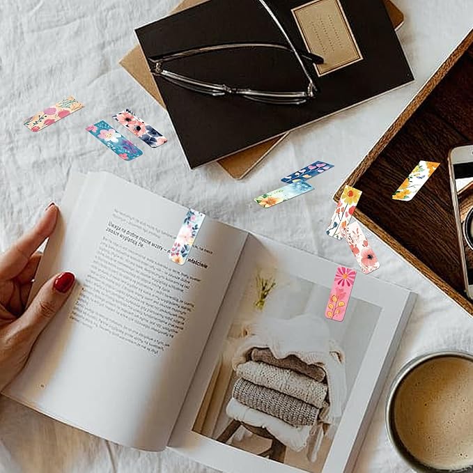 48 Pieces Magnetic Bookmarks Magnet Page Markers - Book Marks for Reading Women & Men with Storage Boxes - Cute Magnet Bookmark Clips for Reading Pleasure(Flowers)