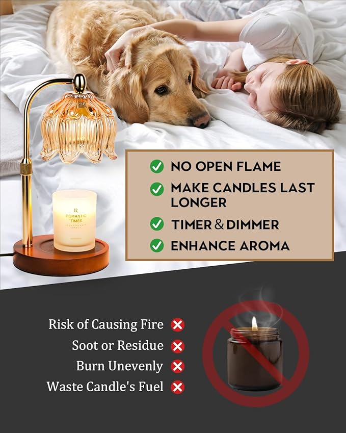 Candle Warmer Lamp with Timer Dimmable, Height Adjustable, Birthday Gifts for Women Mom House Warming New Home Room Decor, Lotus Flower Candle lamp for Jar Scented Candles with 2 Bulbs