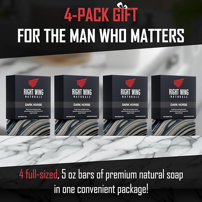 Right Wing Naturals Bar Soap Gift Set for Men | Handcrafted Cold-Pressed Soap | Handmade Organic Soap for Men | Most Popular Flavors | Natural Scented Men’s Bar Soap| Pack of 4 Bars