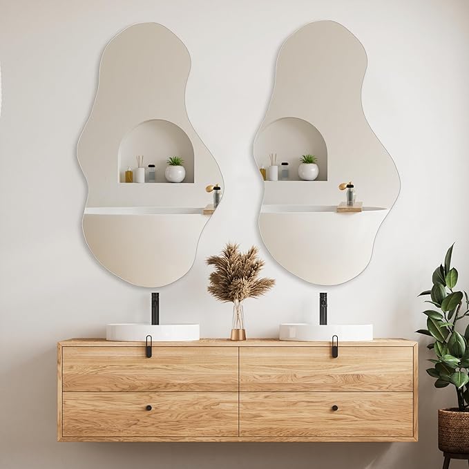 PERFNIQUE Irregular Wall Mirror Asymmetrical Mirror, 43''x24'' Decorative Modern Mirrors for Bathroom Bedroom Living Room Entryway, Cloud Frameless Mirror, Wall Mounted(43''x24'', Cloud)
