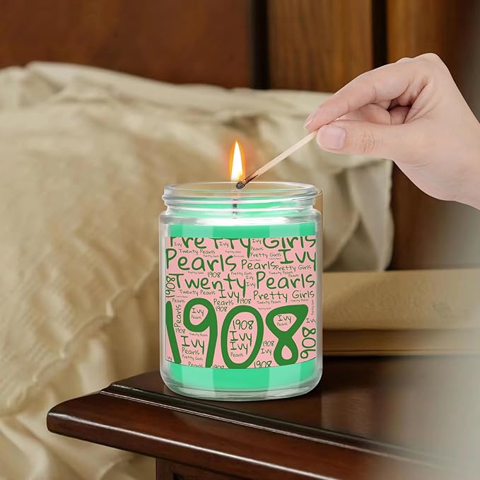 AKA Sorority Gifts,Pink and Green 7oz Scented Candle Sorority Paraphernalia Gifts for Sister Friend,Sorority Scented Home Decor Gift (aka-Pearls)