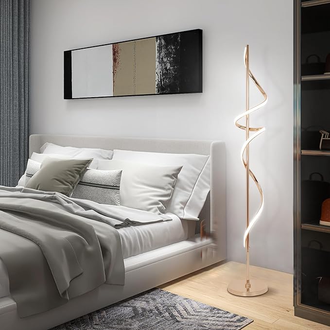 LED Floor Lamp for Living Room, 60 inches Spiral Floor Lamp with Remote Control, 48W, 3 Color Temperatures,Dimmable, for Bedroom, Office Gold