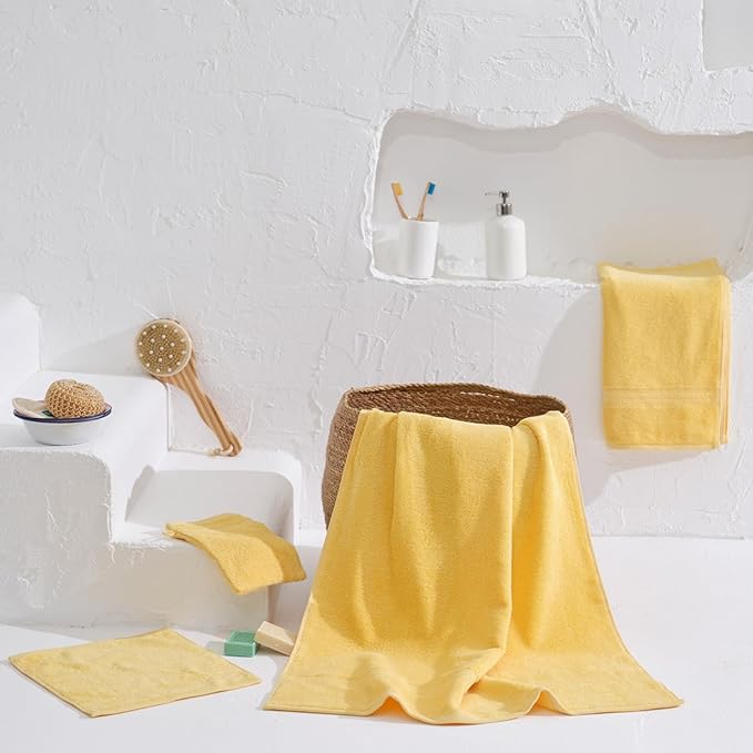 HOMELOVER 6 Piece Towel Set - 100% Organic Cotton 2 Bath Towels & 4 Hand Towels - 500 GSM, Hotel & Spa Quality, Soft, Quick Dry, Highly Absorbent Bathroom Essentials (Lemon Yellow)