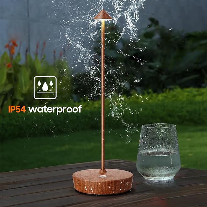 Rechargeable Cordless Table Lamp, 6000mAh LED Battery Operated Desk Lamp Touch 3 Color Stepless Dimming Portable Outdoor Waterproof Table Light for Patio/Restaurant/Dining/Home (Wood Grain)