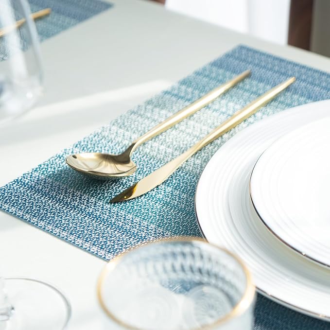 Placemats Set of 4 Vinyl/Plastic Woven Place Mats for Kitchen Table Indoor/Outdoor Washable Placemat Wipeable Dining Table Mats (Ocean Geode,4)