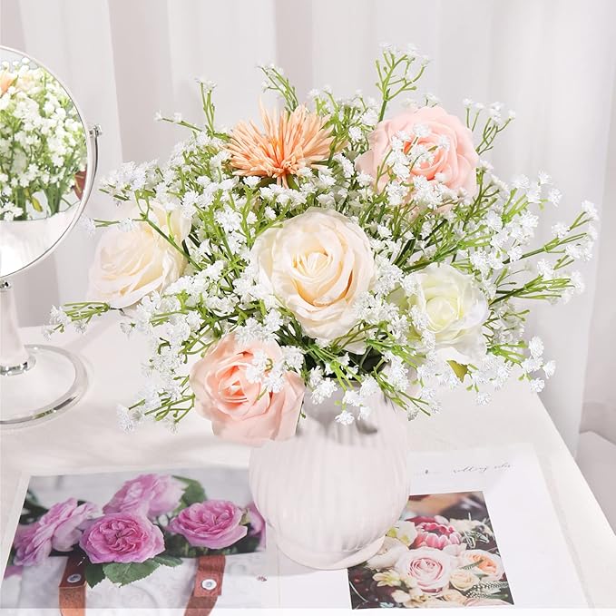 DEEMEI 30 PCS Babys Breath Artificial Flowers Fake Babys Breath Flowers Artificial Bulk White Gypsophila Bouquets Real Touch Faux Flowers for Wedding Floral Arrangement Party Home Decoration