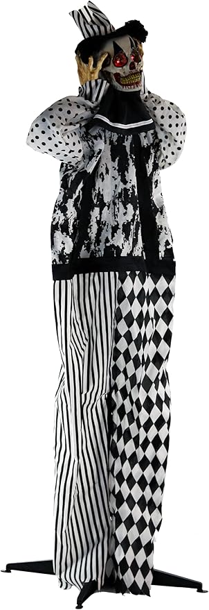 Haunted Hill Farm Life-Size Scary Talking Clown Halloween Animatronic with Touch Activated Lights and Sounds, Battery Operated Indoor or Covered Outdoor Halloween Decorations, Spooky Halloween Prop