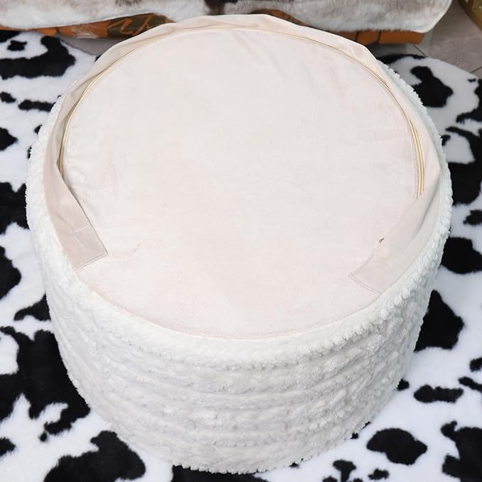 Asuprui Round Footstool Ottoman, 20x14 Inches Multi-Functional Modern Foot Stool,Floor Poufs, Sofa Footrest Extra Seating for Living Room, Entryway, Hallways and Bedrooms (Ivory)