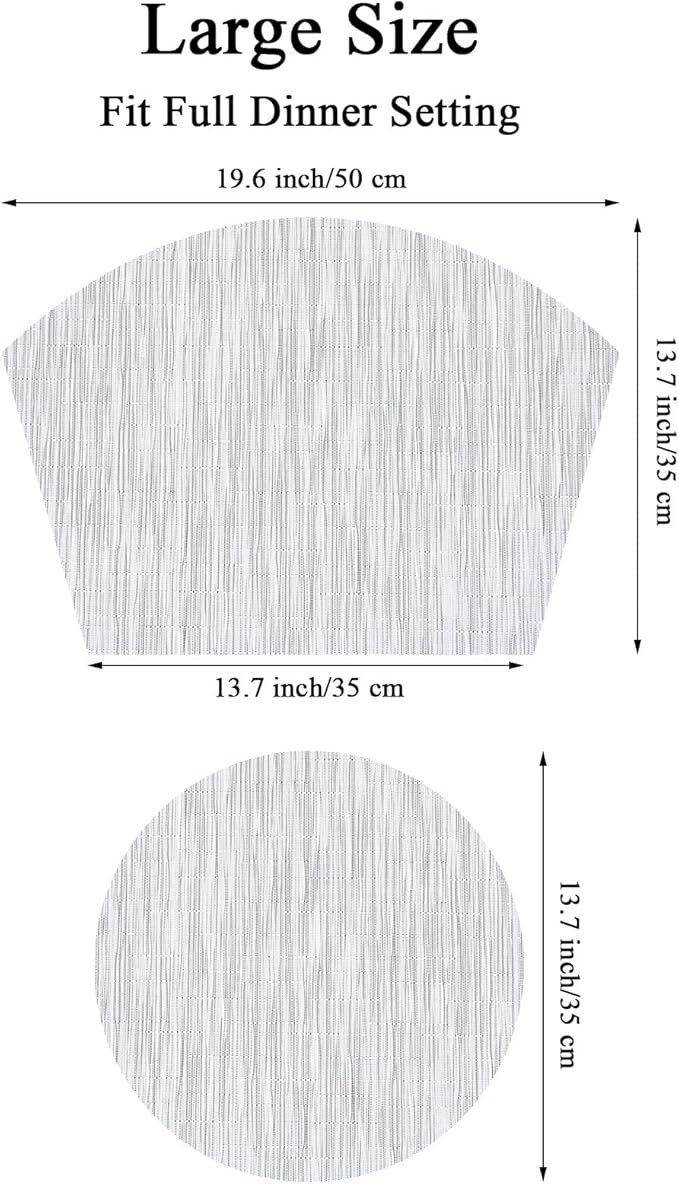 SHACOS Large Size Wedge Placemats with Centerpiece Round Mat Set of 5 Round Table Place Mats Washable Dining Table Placemats Reversible, Gray White