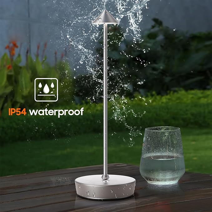 Set of 2 Rechargeable Cordless Table Lamp,6000mAh LED Battery Operated Desk Lamp Touch 3 Color Dimming Portable Outdoor Waterproof Table Light for Patio/Restaurant/Dining/Home (Silver)