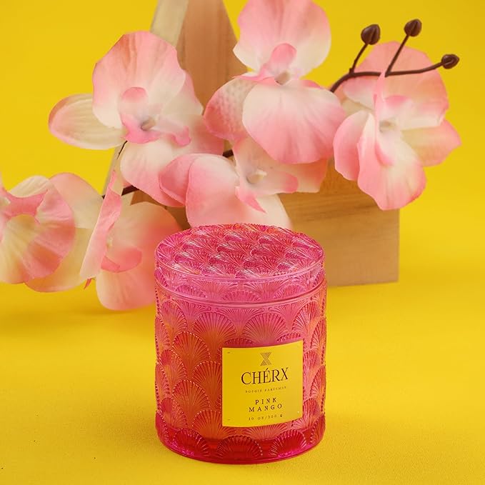 Soy Wax Glass Bowl Candle, 20-25 Hours Burn Time, Natural Essential Oils, Calming Ambiance (Jar, Pink Mango)