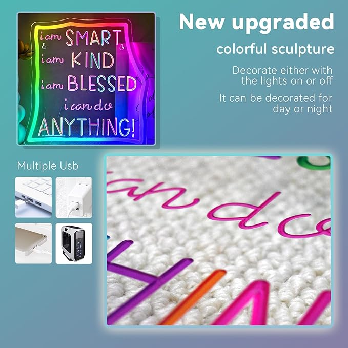 I Can Do Anything Neon Sign Motivational Classroom Led Neon Lights For Wall Decor Dimmable Colorful Light Up Sign For Bedroom Library Classroom Reading Study Room Decoration Boy Girls Gifts