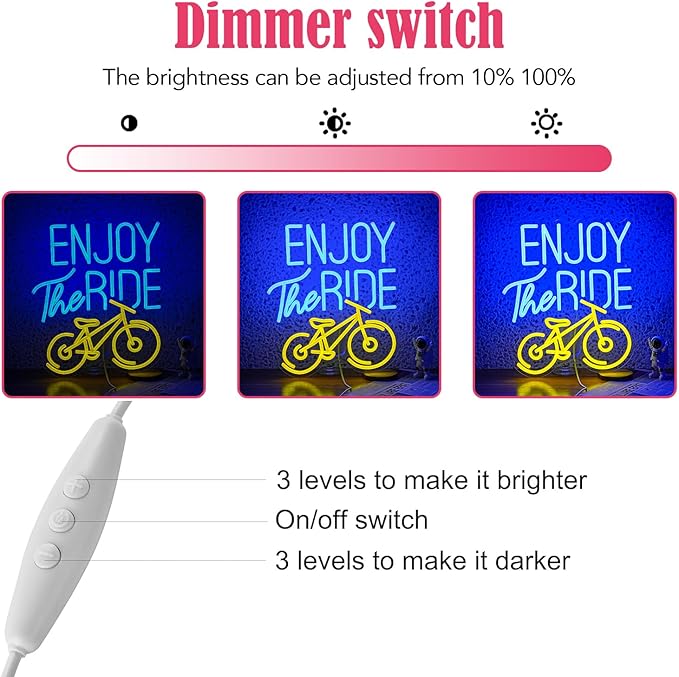 Enjoy The Ride Neon Sign, Gym Sign Fitness Neon Light, Motivational Sport Exercise Bike Sign Wall Decor Led Business Signs Backdrop Lights Wall Hanging Creative Neon Lights Signs Usb Powered