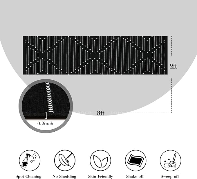 LIVEBOX Black Runner Rug for Kitchen, 2'x8' Boho Washable Rug Runner for Hallway,Moroccan Cotton Long Entryway Area Rug Indoor Carpet for Bedroom Laundry Doorway Entry