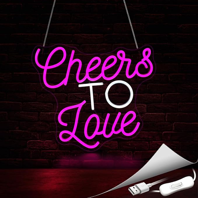Cheers to Love Neon Sign, Neon Signs for Wall Decor Neon LED Signs Room Neon Light Up Signs Home Decor