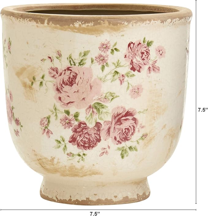 7.5in. Tuscan Ceramic Floral Print Planter