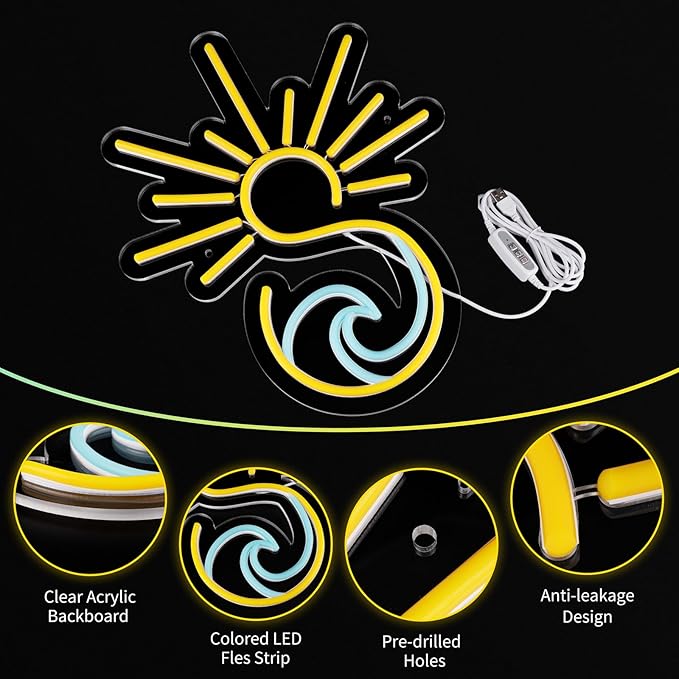 Sunrise Sunset Neon Sign with Cycle Timer Sunrise Wave Neon Signs for Man Cave Bedroom Home Birthday Party Christmas Wedding Living Room Party Bar Decor USB Powered