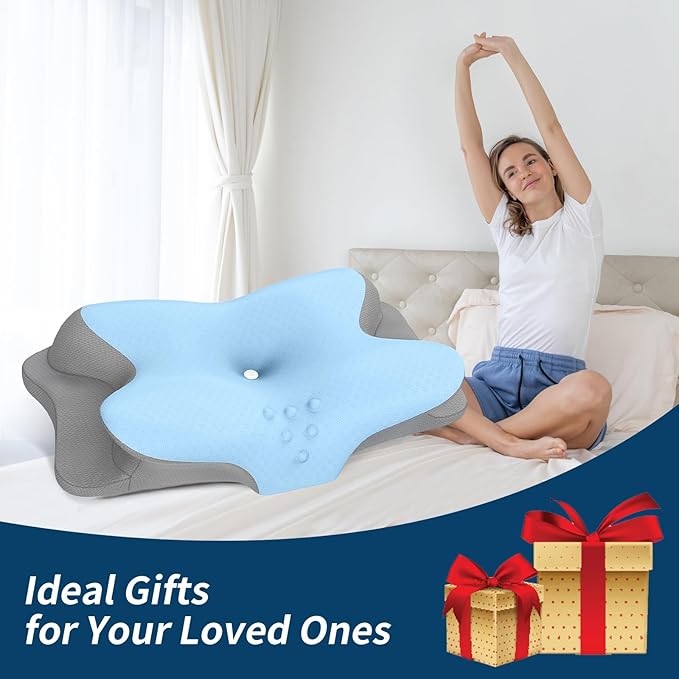 Cervical Neck Pillow - Cooling Pillow for Neck Pain Relief, Ergonomic Contour Side Sleeper Pillow for Sleeping, Orthopedic Memory Foam Pillows for Back & Stomach Sleepers with Pillowcase