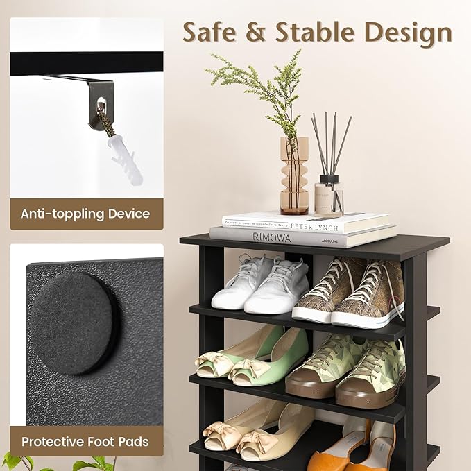 Tangkula 8-Tier Vertical Shoe Rack, Space-Saving Corner Shoe Organizer for 14 Pairs, Narrow Shoe Storage for Entryway, Front Door, or Closet