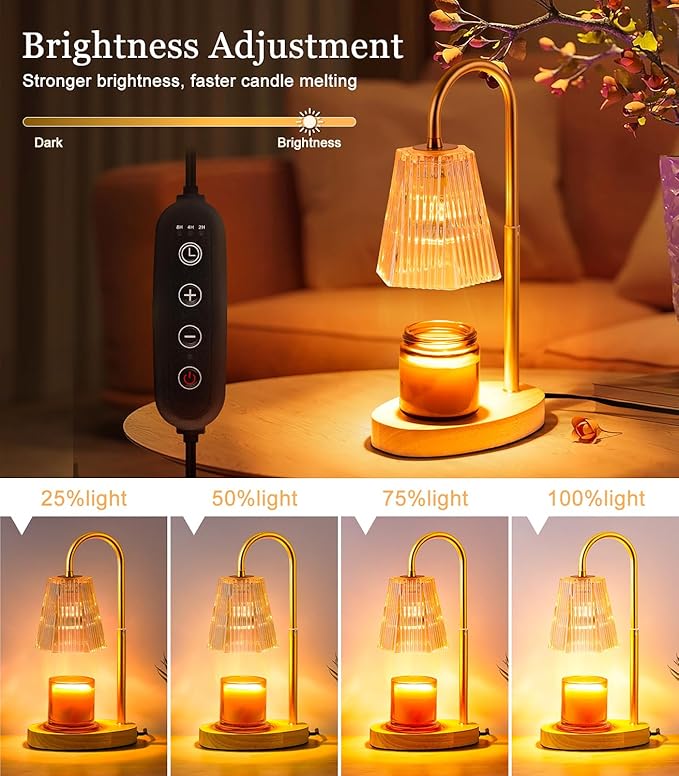 Candles Wax Warmers Lamps with Timer Electric Candle Warmer Lamp for Jar Candles Burner Dimmable Light Modern No Flame Scented Warming Adjustable Height