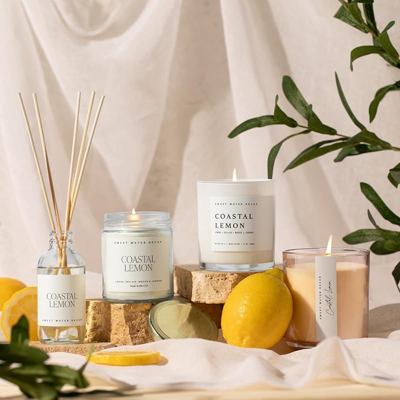 Sweet Water Decor Coastal Lemon Clear Reed Diffuser – Room Decor Aesthetic with Long-Lasting Premium Fragrance of Lemon, Sea Salt, Jasmine & Driftwood for 4 Months – Ideal for Home Décor