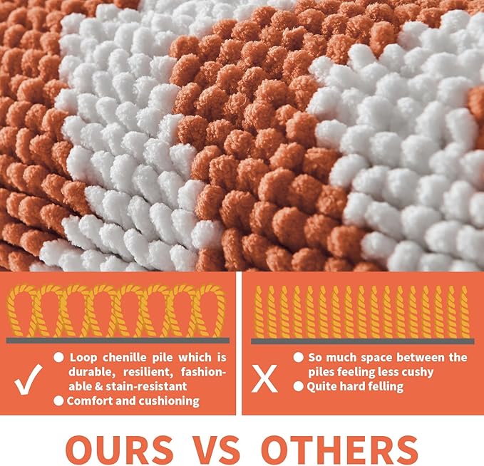 CozeCube Orange Chenille Bathroom Rugs 59" x 24", Soft Microfiber Chevron Bath Mats for Bathroom, Non Slip Shaggy Bath Rugs Machine-Washable, Plush Absorbent Shower Mat, Halloween Bath mat