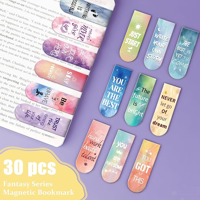 Kaluofan 30-Piece Inspirational Magnetic Bookmarks - Double-Sided, Perfect for Women, Kids, Students & Teachers