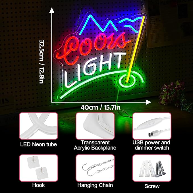 Golf Neon Sign for Wall Decor Led Business Signs Suitable for Man Cave Crs Light Bar Pub Creative Neon Lights Signs with USB Powered for Coors Light Golf Club Backdrop Lights Wall Hanging Decor 